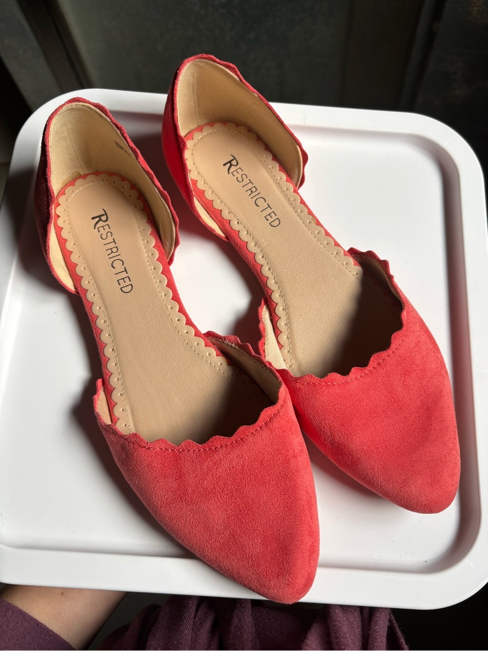 Restricted Coral Suede Flats